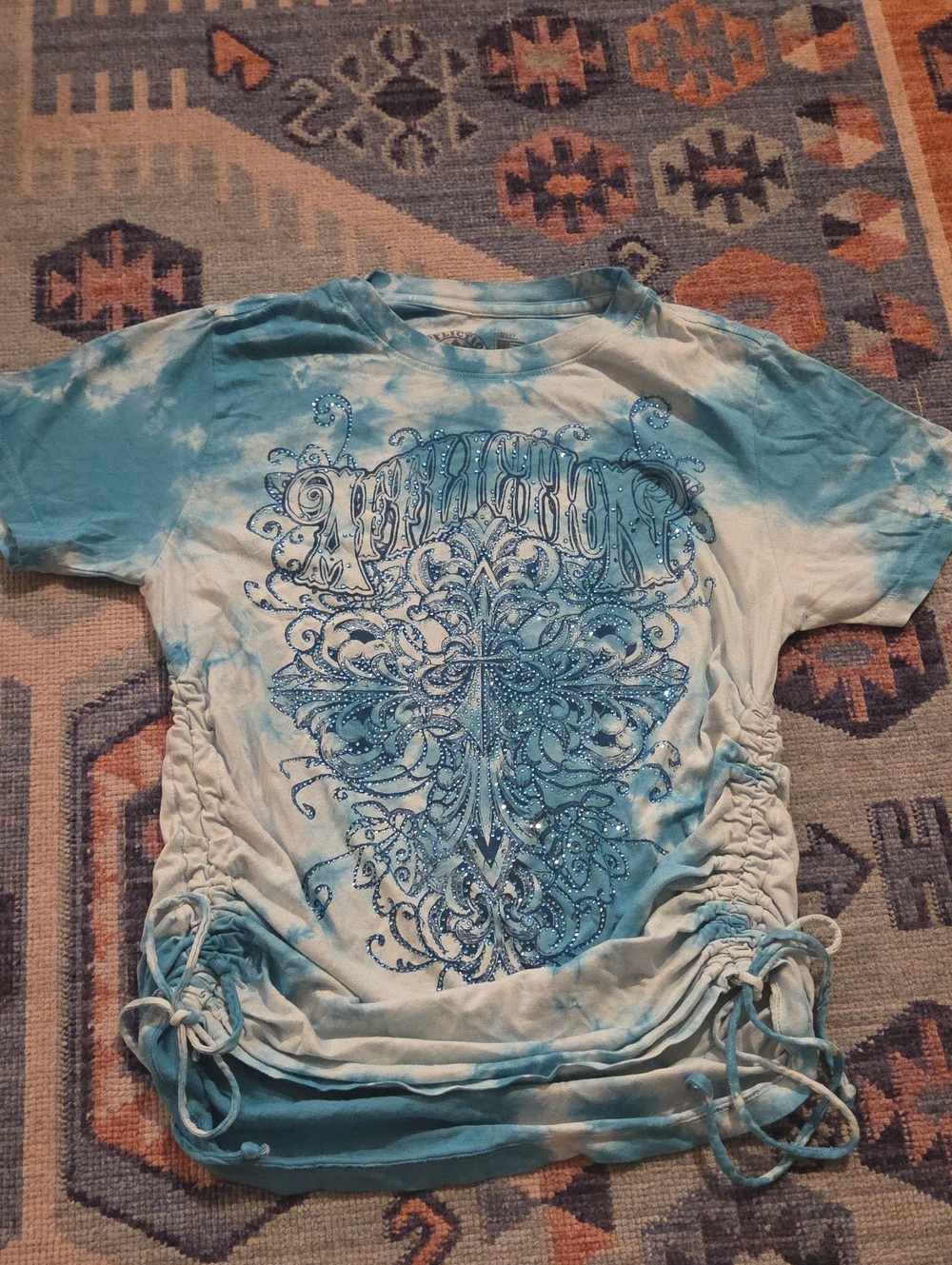 Affliction Sparkly Tie Dye Cinched Tee Size Small